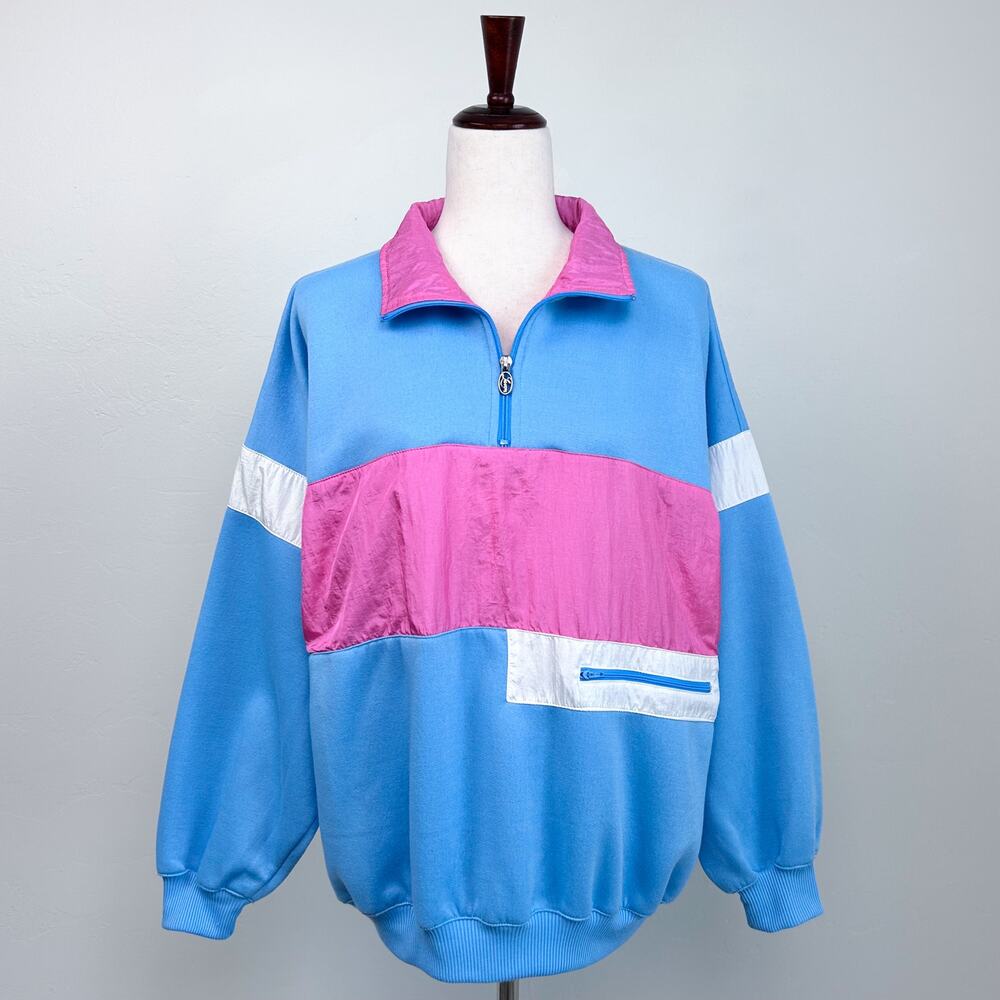 Vintage Lavon Retro '80s Ski Colorblock Fleece Nylon Sweatshirt Pullover MEDIUM